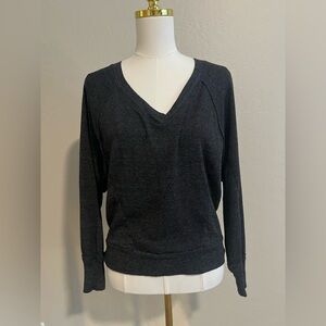 Michael Stars Charcoal Ribbed V-Neck Long Sleeve Top